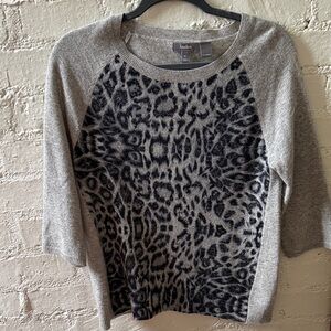 Neiman Marcus Gray Leopard Print Sweater